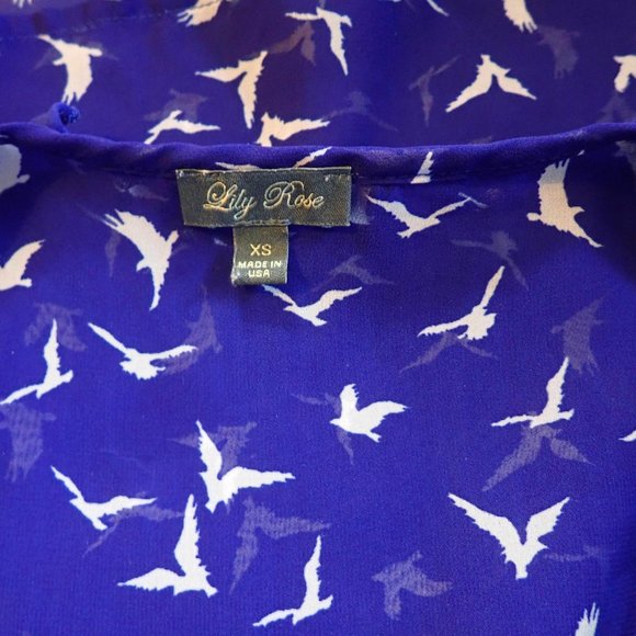 Lily Rose Sheer Top Women XS Cap Sleeve Blue Bird - Picture 5 of 5